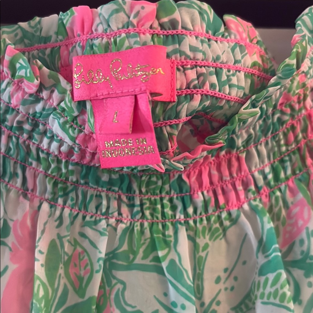 Lilly Pulitzer Pink & Green Printed smocked beach swimsuit cover up